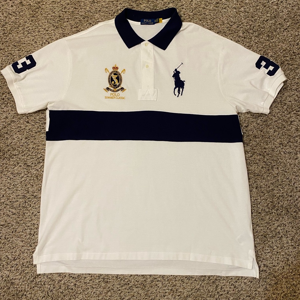 Ralph Lauren Polo Shirt Mens 2XLT Blue Big Pony Summer Classic Crest 3 Golf